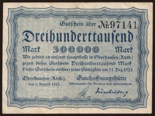 Oberhausen/ Gutehoffnungshütte Aktienverein für Bergbau und Hüttenbetrieb, 300.000 Mark, 1923