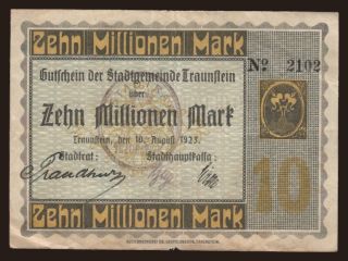 Traunstein/ Stadtgemeinde, 10.000.000 Mark, 1923