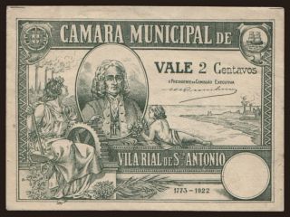Vila Rial de St. Antonio, 2 centavos, 1922