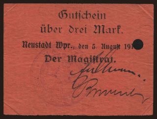Neustadt (Wejherowo),
/ Magistrat, 3 Mark, 1914
