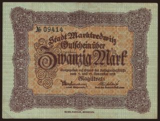 Marktredwitz/ Stadt, 20 Mark, 1918