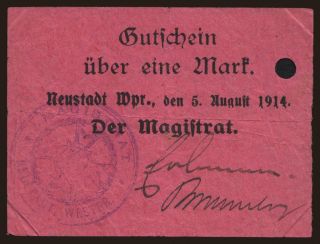 Neustadt (Wejherowo),
/ Magistrat, 1 Mark, 1914