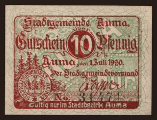 Auma, 10 Pfennig, 1920
