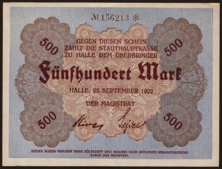 Halle/ Stadt, 500 Mark, 1922
