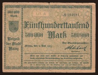 Mainz/ Stadt, 500.000 Mark, 1923