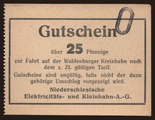 Waldenburg/ Niederschles. Elek.- und Kleinbahn, 25 Pfennig, 192?