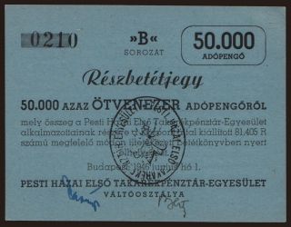 Budapest/ Pesti Hazai Takarékpénztár-Egyesület, 50.000 adópengő, 1946
