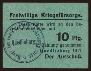 Quedlinburg/ Ausschuss der Freiwilligen Kriegsfürsorge, 10 Pfennig, 1917