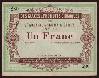 Saint Gobain/ Manufactures des Glaces, 1 franc, 1870