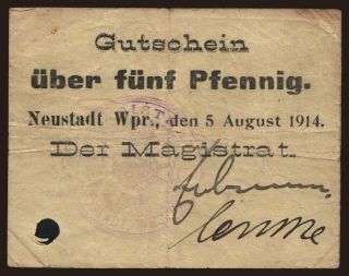 Neustadt (Wejherowo),
/ Magistrat, 5 Pfennig, 1914