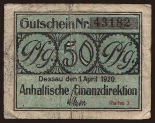 Dessau/ Anhaltische Finanzdirektion, 50 Pfennig, 1920