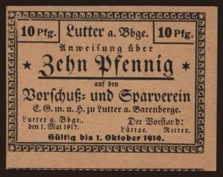 Lutter/ Vorschuss- u. Sparverein E.G.m.u.H., 10 Pfennig, 1917