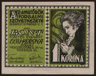 Budapest/ Amatőrök Forgalmi Szövetkezete, 1 korona, 1920