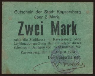 Kaysersberg, 2 Mark, 1914