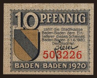 Baden-Baden, 10 Pfennig, 1920
