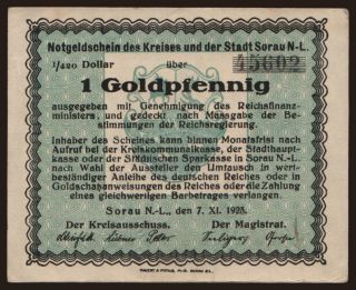 Sorau N.-L./ Kreis und Stadt, 1 Goldpfennig, 1923