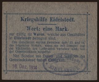 Eidelstedt/ Kriegshilfe, 1 Mark, 1914