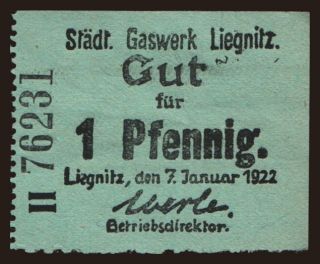Liegnitz/ Städtisches Gaswerk, 1 Pfennig, 1922