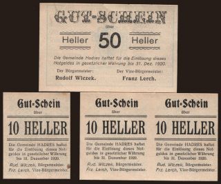 Hadres, 10, 20, 50 Heller, 1920