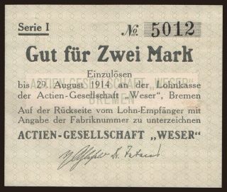 Bremen/ Actien-Gesellschaft Weser, 2 Mark, 1914