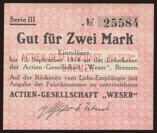 Bremen/ Actien-Gesellschaft Weser, 2 Mark, 1914