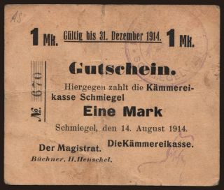 Schmiegel/ Magistrat, 1 Mark, 1914