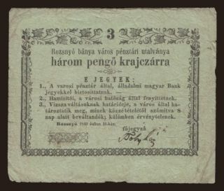 Rozsnyó, 3 krajcár, 1849, 'vizsza'