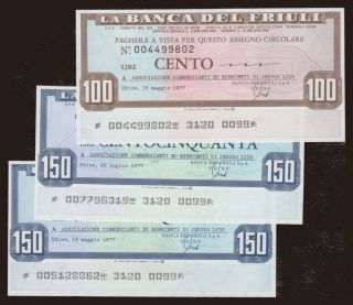 Banca del Friuli, 100, 150 lire, 1977, (3x)