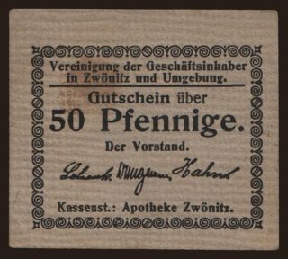 Zwönitz/ Vereinigung der Geschäftsinhaber, 50 Pfennig, 191?