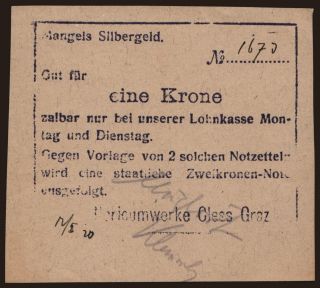 Graz/ Noricumwerke Cless, 1 Krone, 1920