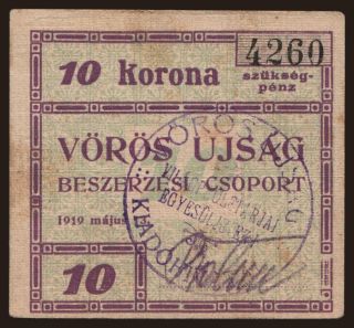 Budapest/ Vörös Ujság, 10 korona, 1919