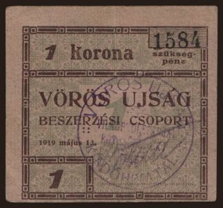 Budapest/ Vörös Ujság, 1 korona, 1919
