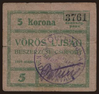 Budapest/ Vörös Ujság, 5 korona, 1919