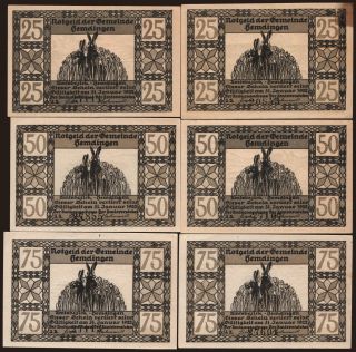 Hemdingen, 6x 25 - 75 Pfennig, 1922