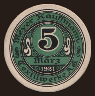 Tannhausen-Wüstegiersdorf/ Meyer Kauffmann Textilwerke A.G., 5 Pfennig, 1921