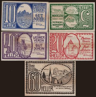 Innsbruck/ Ladiner Verein, 5, 10, 20, 40, 60 Heller, 1920