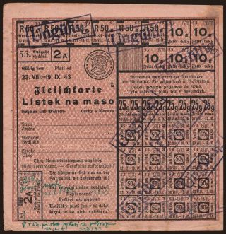 Fleischkarte - Lístek na maso, 1943