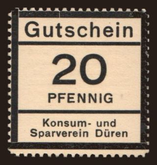 Düren/ Konsum- und Sparverein, 20 Pfennig, 1916