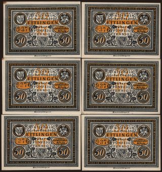 Ettlingen, 6x 50 Pfennig, 1921