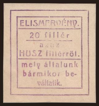 Sepsiszentgyörgy/ Klinger Henrik, 20 fillér, 191?