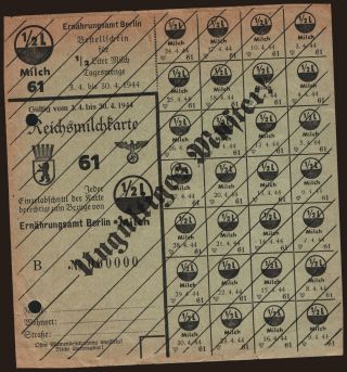 Riechsmilchkarte, Muster, 1944