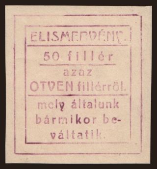 Sepsiszentgyörgy/ Klinger Henrik, 50 fillér, 191?