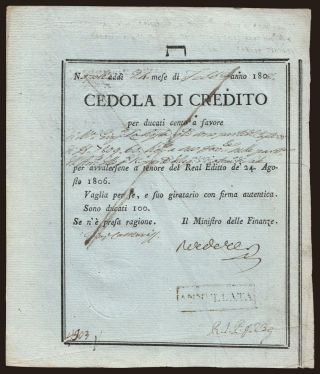 Naples, 100 ducati, 1806