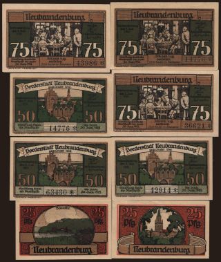 Neubrandenburg, 8x 25 - 75 Pfennig, 1922