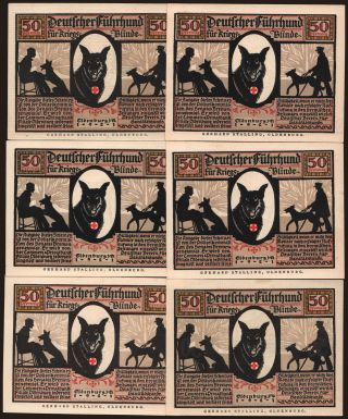 Oldenburg/ Deutscher Verein für Sanitätshunde, 6x 50 Pfennig, 1921