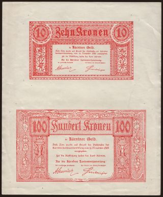 Kärnten, 10 + 100 Kronen, 1918