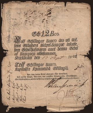 12 schillingar, 1848