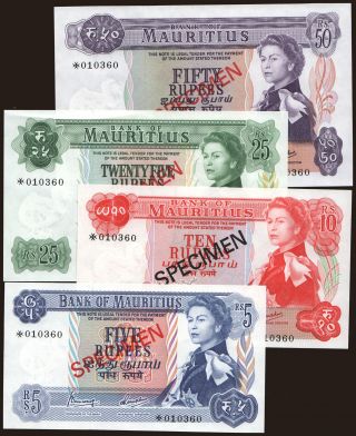 5, 10, 25, 50 rupees, 1967, SPECIMEN