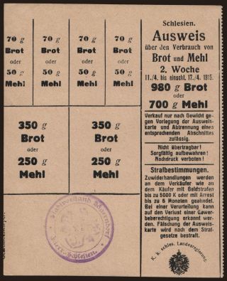 Schlesien, Ausweis über den Verbrauch von Brot un Mehl, 1915