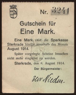 Sterkrade/ Sparkasse, 1 Mark, 1914